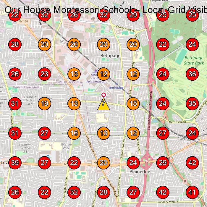 Our House Montessori School GeoGrid visibility map for Preschool in Levittown